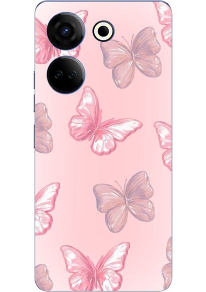 Tecno Camon 20 - 20 Pro 4g Uyumlu Pembe Kelebekler Baskılı Silikon Kılıf