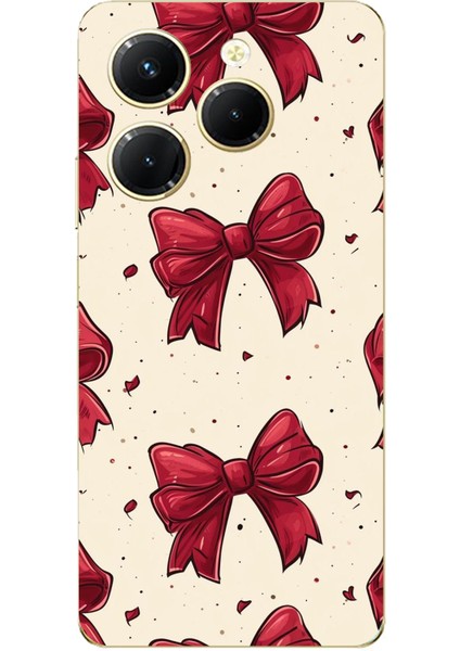 Tecno Spark 20 Pro Uyumlu Büyük Kırmızı Fiyonklar Baskılı Silikon Kılıf