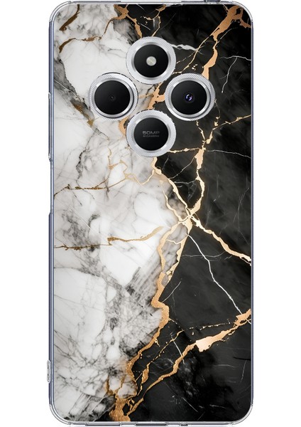 Redmi 14C Uyumlu Siyah Beyaz Mermer Baskılı Silikon Kılıf