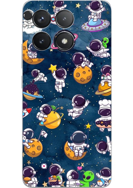 Poco F6 Pro Uyumlu Minik Astronotlar Uzayda Baskılı Silikon Kılıf