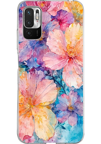 Redmi Note 10 5g Uyumlu Renkli Çiçekler Sulu Boya Baskılı Silikon Kılıf