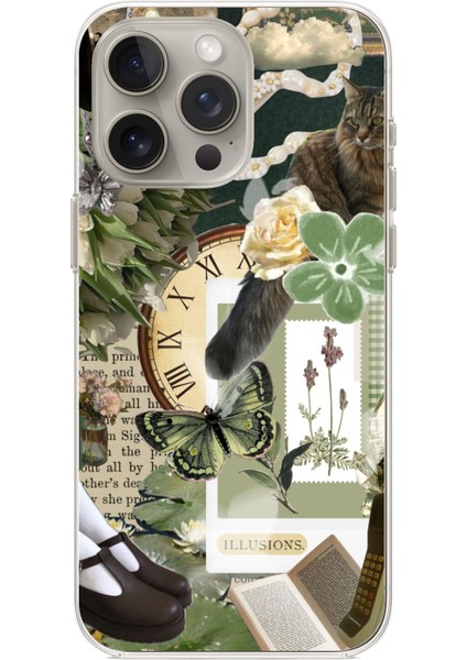 iPhone 15 Pro Max Uyumlu Yeşil Estetik Pano Kolaj Baskılı Silikon Kılıf