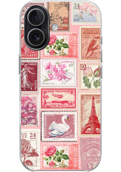 iPhone 17 Uyumlu Pembe Posta Pulları Baskılı Silikon Kılıf