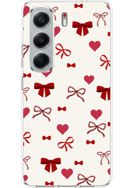 Tecno Camon 40 Pro Uyumlu Bordo Kalp ve Fiyonklar Baskılı Silikon Kılıf