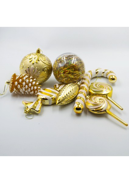 17'li Karışık Lüks Yılbaşı Çam Ağacı Süsü Gold Noel Şeker Kamışı Süsü fiyatları