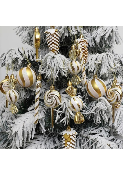 17'li Karışık Lüks Yılbaşı Çam Ağacı Süsü Gold Noel Şeker Kamışı Süsü fırsatları