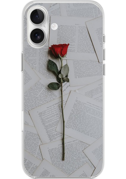 iPhone 16 Plus Uyumlu Kırmızı Gül Baskılı Silikon Kılıf