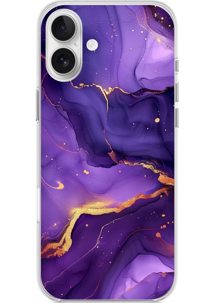 iPhone 16 Plus Uyumlu Ametist Taşı Mor Mermer Baskılı Silikon Kılıf