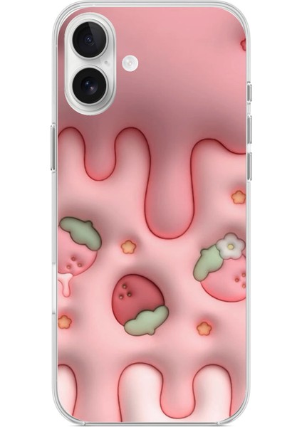 iPhone 16 Plus Uyumlu Çilekli Pasta Baskılı Silikon Kılıf