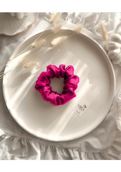 Çocuk Saten Toka - Büyülü Fuşya – Tekli Lüks Lastik Model Scrunchie