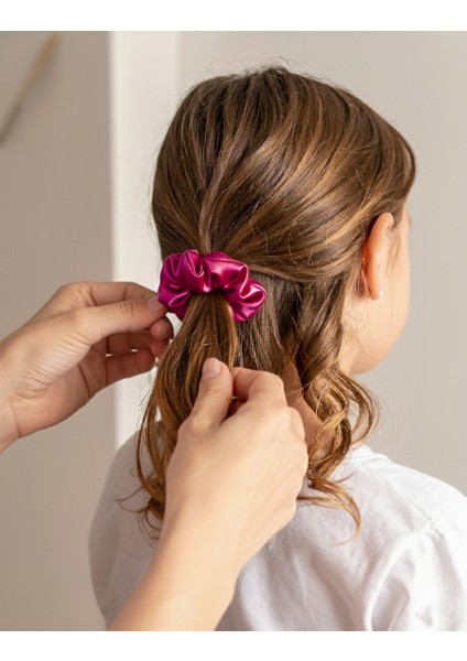 Çocuk Saten Toka - Büyülü Fuşya – Tekli Lüks Lastik Model Scrunchie modelleri