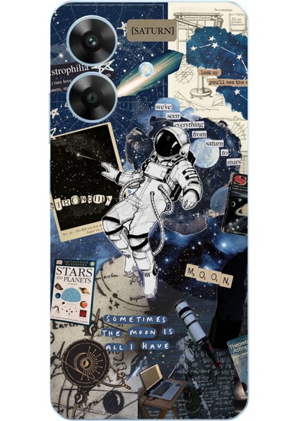 Realme Note 60 Uyumlu Retro Astronot Tasarımlı Baskılı Silikon Kılıf