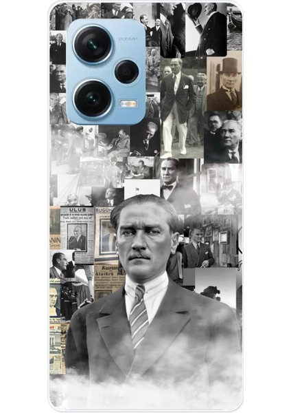 Redmi Note 12 Pro 5g Uyumlu Mustafa Kemal Atatürk Kolaj Baskılı Silikon Kılıf