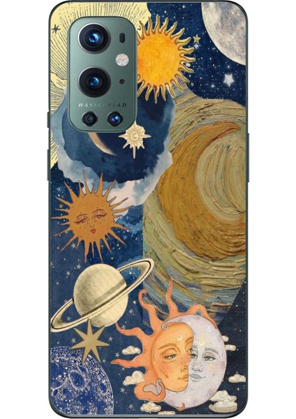 Oneplus 9 Pro Uyumlu Güneş ve Ay Evren Tasarımlı Baskılı Silikon Kılıf
