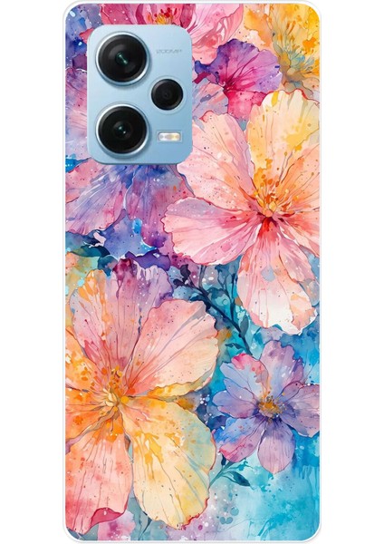 Redmi Note 12 Pro 5g Uyumlu Renkli Çiçekler Sulu Boya Baskılı Silikon Kılıf