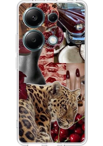 Redmi Note 13 Pro 4g Uyumlu Leopar Kırmızı Vibes Baskılı Silikon Kılıf