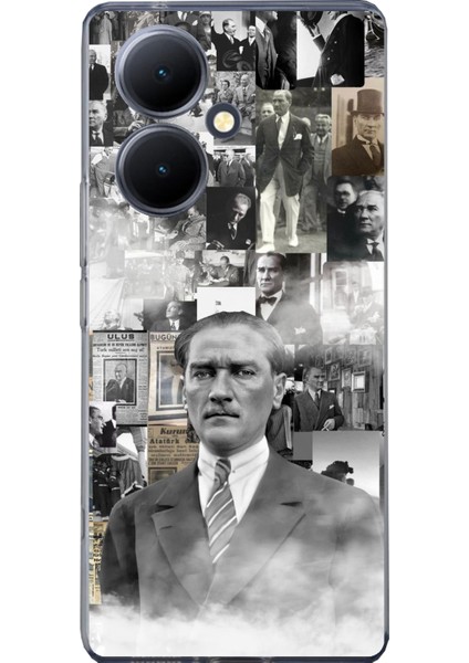 Vivo V29 Lite Uyumlu Mustafa Kemal Atatürk Kolaj Baskılı Silikon Kılıf