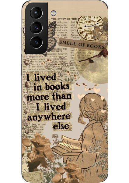 Samsung Galaxy S21 Plus Uyumlu Kitap Okuyan Kadın Retro Baskılı Silikon Kılıf