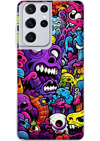 Samsung Galaxy S21 Ultra Uyumlu Psikodeli Renkli Canavarlar Baskılı Silikon Kılıf