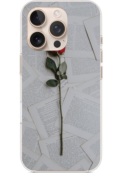 iPhone 16 Pro Max Uyumlu Kırmızı Gül Baskılı Silikon Kılıf