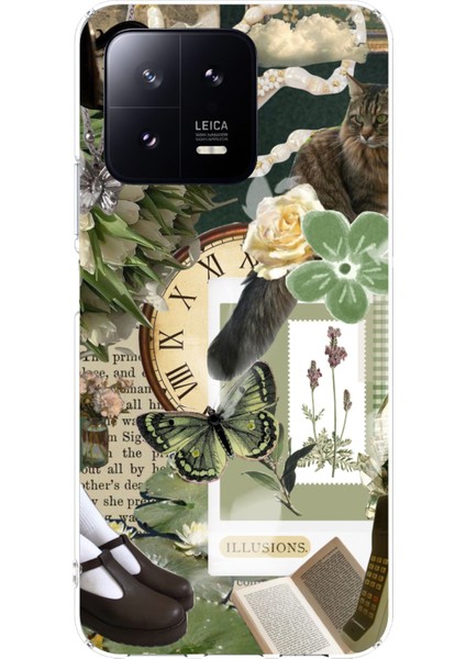 Xiaomi Mi 13 Uyumlu Yeşil Estetik Pano Kolaj Baskılı Silikon Kılıf