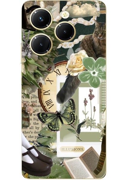 Tecno Spark 20 Pro Uyumlu Yeşil Estetik Pano Kolaj Baskılı Silikon Kılıf