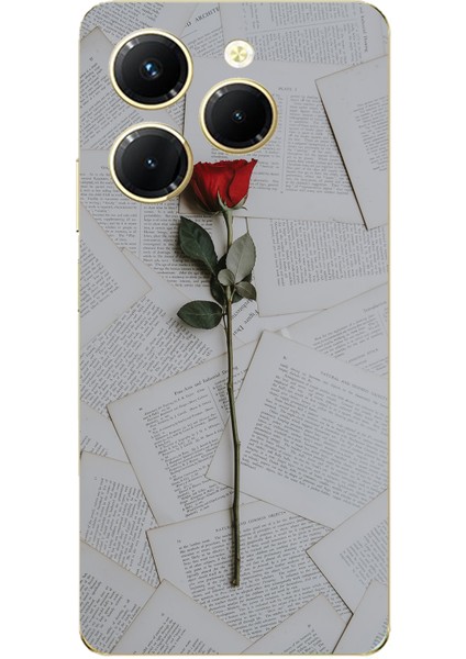 Tecno Spark 20 Pro Uyumlu Kırmızı Gül Baskılı Silikon Kılıf