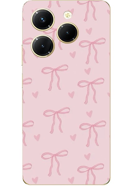 Tecno Spark 20 Pro Uyumlu Pembe Kalpli Fiyonklar Baskılı Silikon Kılıf