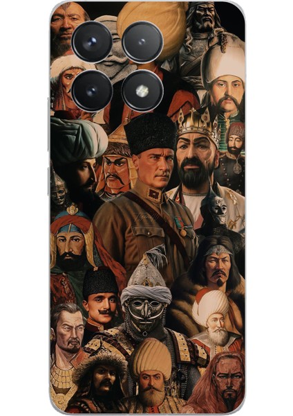 Poco F6 Pro Uyumlu Türk Büyükleri Kolaj Baskılı Silikon Kılıf