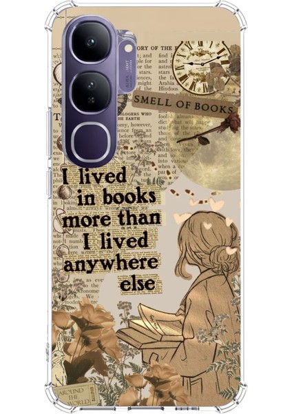 Vivo V40 Lite Uyumlu Kitap Okuyan Kadın Retro Baskılı Silikon Kılıf