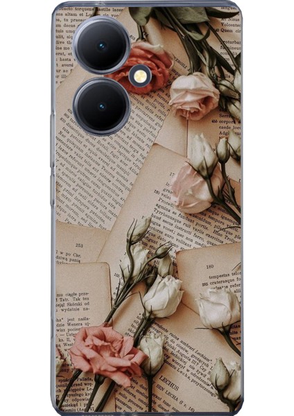 Vivo V29 Lite Uyumlu Retro Gazete Güller Tasarımlı Baskılı Silikon Kılıf