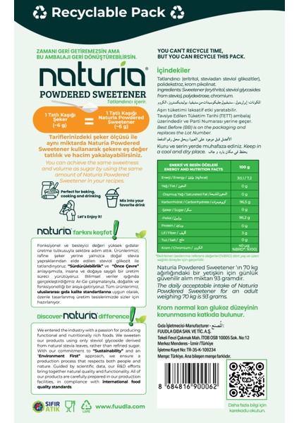 Stevialı Sıfır Kalorili Toz Tatlandırıcı (Krom Ilaveli) fiyatları
