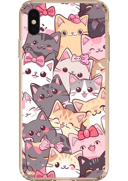 iPhone Xs Max Uyumlu Sevimli Kediler Baskılı Silikon Kılıf
