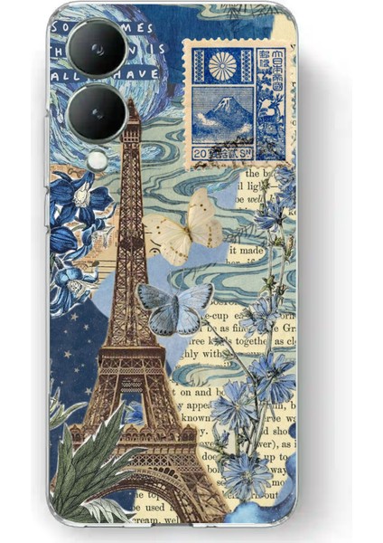 Vivo Y17S Uyumlu Paris ve Eyfel Kulesi Baskılı Silikon Kılıf