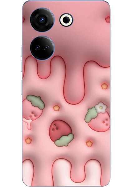 Tecno Camon 20 - 20 Pro 4g Uyumlu Çilekli Pasta Baskılı Silikon Kılıf