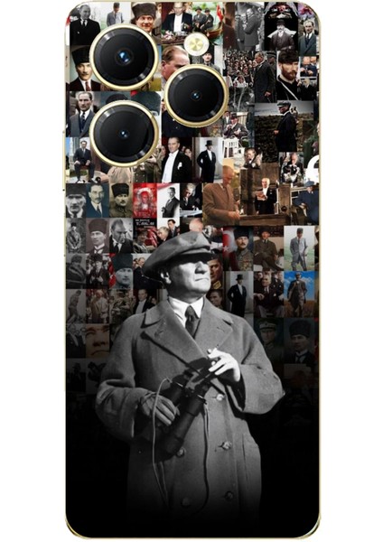 Tecno Spark 20 Pro Uyumlu Atatürk Portre Kolaj Baskılı Silikon Kılıf