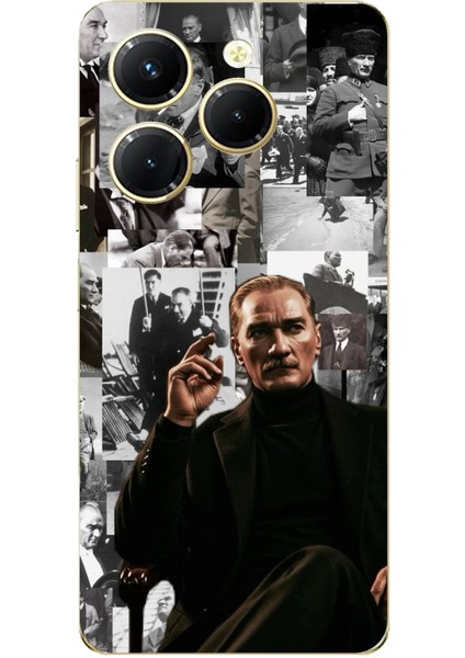 Tecno Spark 20 Pro Uyumlu Mustafa Kemal Atatürk Kolaj Baskılı Silikon Kılıf