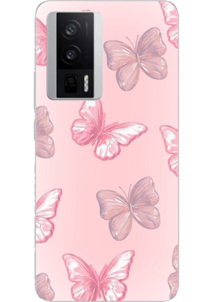 Poco F5 Pro Uyumlu Pembe Kelebekler Baskılı Silikon Kılıf