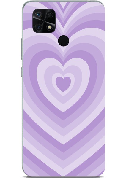 Redmi 10C - Poco C40 Uyumlu Mor Kalp Dalgalar Tasarımlı Baskılı Silikon Kılıf