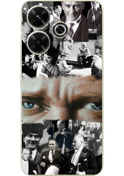 Redmi 13 Uyumlu Atatürk Renkli Kolaj Gözler Baskılı Silikon Kılıf
