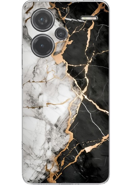 Redmi Note 13 Pro Plus 5g Uyumlu Siyah Beyaz Mermer Baskılı Silikon Kılıf