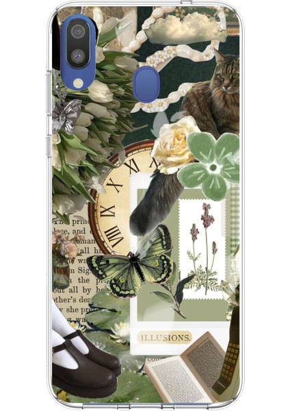 Samsung Galaxy M20 Uyumlu Yeşil Estetik Pano Kolaj Baskılı Silikon Kılıf