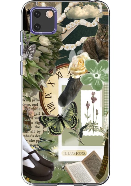 Huawei Y5P Uyumlu Yeşil Estetik Pano Kolaj Baskılı Silikon Kılıf