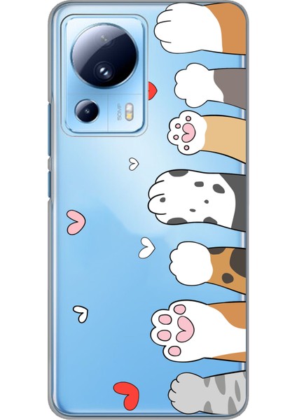 Xiaomi Mi 13 Lite Uyumlu Sevimli Kedi Patiler Tasarımlı Baskılı Silikon Kılıf
