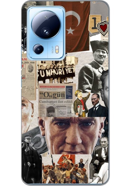 Xiaomi Mi 13 Lite Uyumlu Atatürk Cumhuriyet Kolaj Baskılı Silikon Kılıf