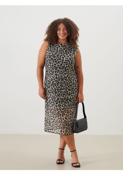 Yeni Sezon Bisiklet Yaka Leopar Desenli Elbise fiyatları