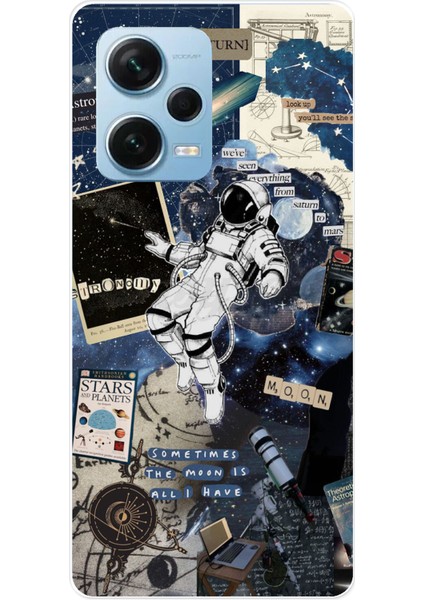 Redmi Note 12 Pro 5g Uyumlu Retro Astronot Tasarımlı Baskılı Silikon Kılıf
