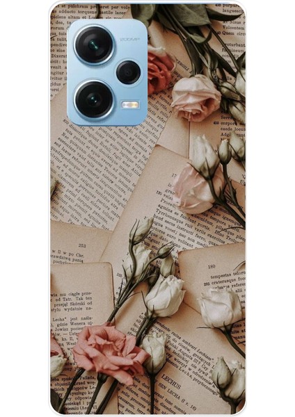 Redmi Note 12 Pro 5g Uyumlu Retro Gazete Güller Tasarımlı Baskılı Silikon Kılıf
