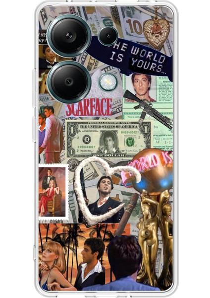 Redmi Note 13 Pro 4g Uyumlu Scarface Kolaj Tasarımlı Baskılı Silikon Kılıf