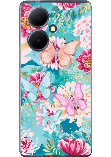 Vivo V29 Lite Uyumlu Kelebekler ve Çiçekler Baskılı Silikon Kılıf